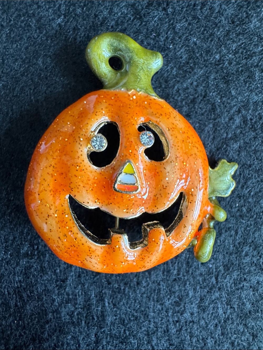 VTG TC Tanya Creations Halloween Pumpkin Brooch Pin Candy Corn Nose Rhinestone